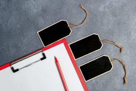 Collection of Blank Empty Sticker Tags Tied With A String For Information Label Sign