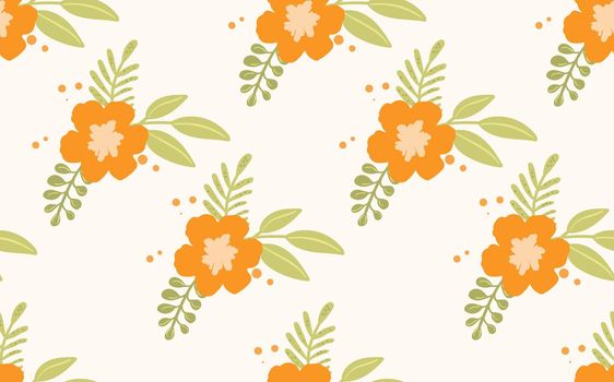 Seamless floral pattern based on traditional folk art ornaments. Colorful flowers on light background. Scandinavian style. Sweden nordic style. Vector illustration. Simple minimalistic pattern.