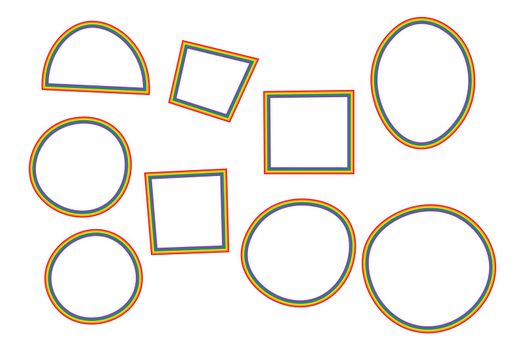 Flag LGBT icons, round and squared frames. Template border, vector illustration. Love wins. LGBT symbols in rainbow colors. Gay pride collection.