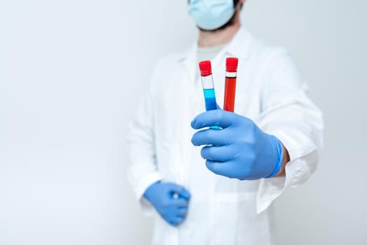 Research Scientist Comparing Different Samples, Doctor Displaying Cure