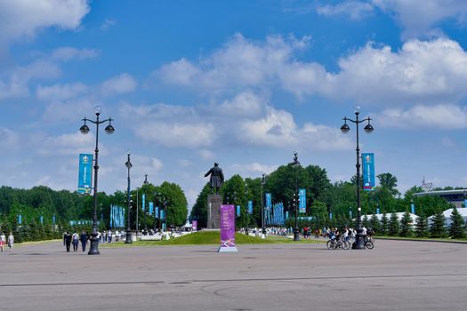 Saint Petersburg, Russia - June 12, 2021: Flags of the Euro 2020 football championship near the stadium in St. Petersburg