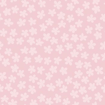 Seamless pattern with blossoming Japanese cherry sakura for fabric, packaging, wallpaper, textile decor, design, invitations, print, gift wrap, manufacturing. Pink flowers on salmon background