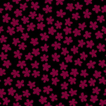 Seamless pattern with blossoming Japanese cherry sakura for fabric, packaging, wallpaper, textile decor, design, invitations, print, gift wrap, manufacturing. Fuchsia flowers on black background