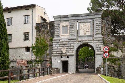 Gorizia, Italy. May 21, 2021.  the ancient Porta Leopoldina which was the entrance to the castle village on the homonymous hill in the city center