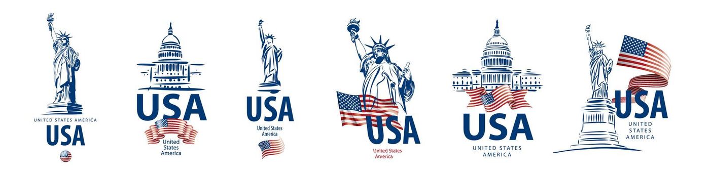 Vector set of signs of the Statue of Liberty and the White House of the United States.