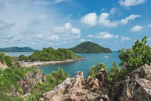 Scenery of sea side from Noen Nang Phaya Viewpoint in Chanthaburi province, Thailand.