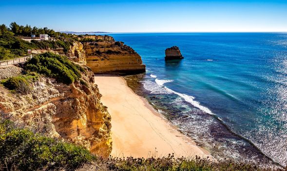 Beach and cliffs of Marinha, in Lagoa, Algarve, Portugal