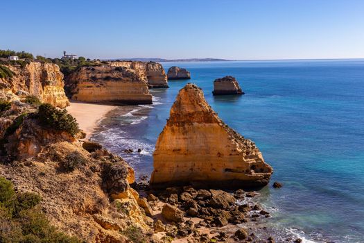 Beach and cliffs of Marinha, in Lagoa, Algarve, Portugal