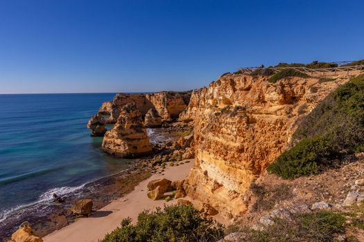 Beach and cliffs of Marinha, in Lagoa, Algarve, Portugal