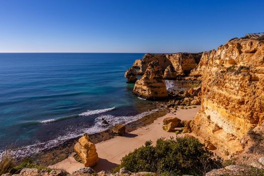 Beach and cliffs of Marinha, in Lagoa, Algarve, Portugal