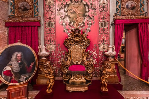 STRESA, ITALY, MAY 28, 2019 : interiors of palazzo Borromeo, isola bella, lake maggiore, may 28, 2019, in Stresa, italy