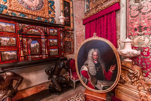 STRESA, ITALY, MAY 28, 2019 : interiors of palazzo Borromeo, isola bella, lake maggiore, may 28, 2019, in Stresa, italy