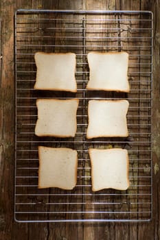 Soft toasted slices of bread in the oven