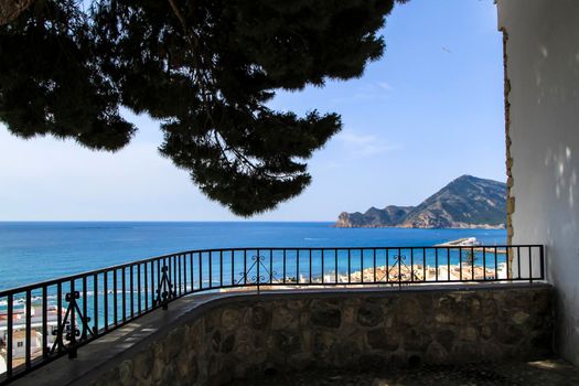 Beautiful panoramic view of Altea village and mediterranean sea from the Santa Barbara viewpoint in Spring