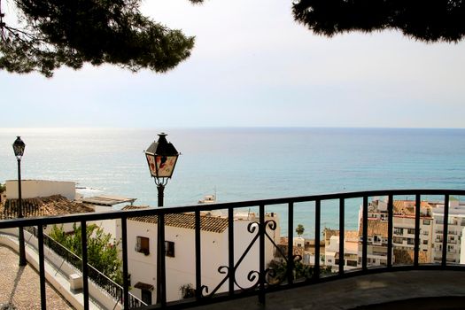 Beautiful panoramic view of Altea village and mediterranean sea from the Santa Barbara viewpoint in Spring