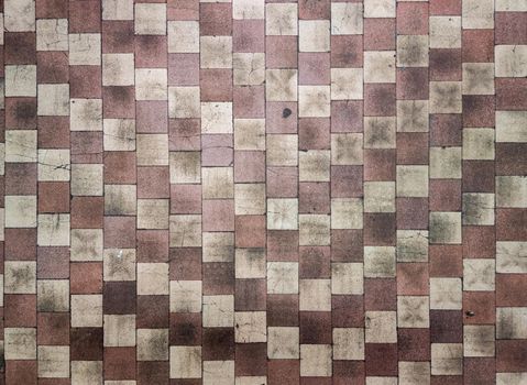 old dirty checkered brown and white tiles ceramic floor texture and background.