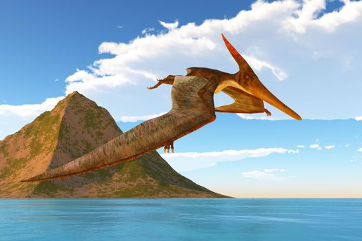 A Pteranodon reptile looks for prey during the Cretaceous Period of North America.