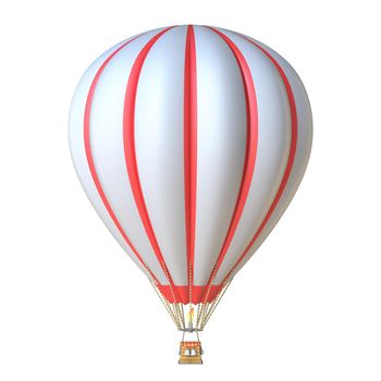 Hot air balloon with red stripes 3D render illustration isolated on white background