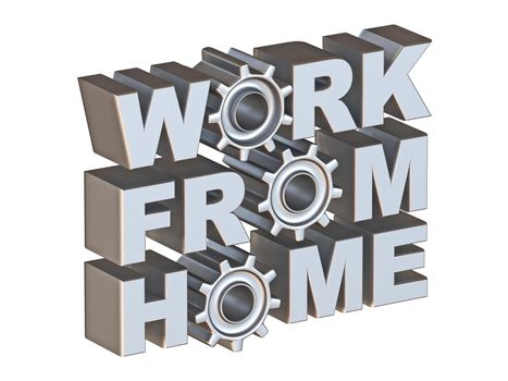 Work from home steel extruded text 3D render illustration isolated on white background