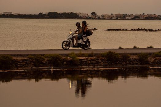 Formentera, Spain: 2021 June 14: People on Motorcycles in the Ses Salines Natural Park in Formentera, Spain in Times of covid19.