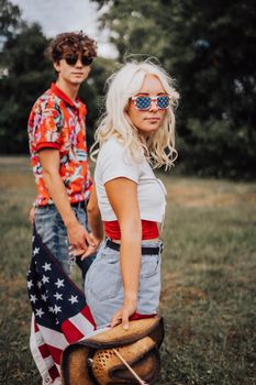 Couple in a vintage red truck