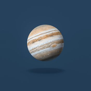 Jupiter Planet Isolated on Flat Blue Background with Shadow 3D Illustration. Texture from solarsystemscope.com