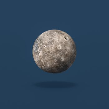 Ceres Asteroid Isolated on Flat Blue Background with Shadow 3D Illustration. Texture from solarsystemscope.com