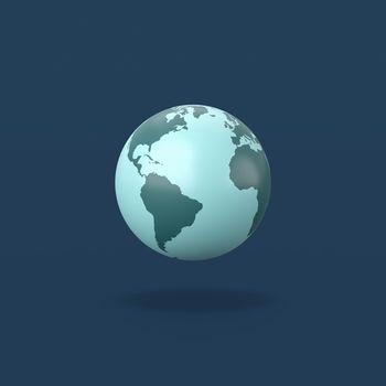 World Planet Isolated on Flat Blue Background with Shadow 3D Illustration