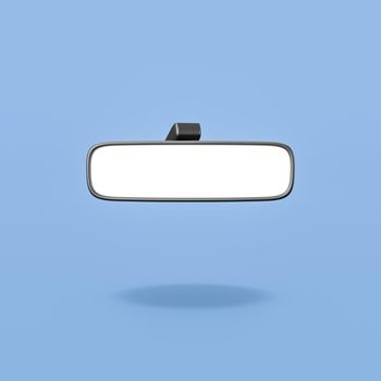 Blank Rearview Mirror Isolated on Flat Blue Background with Shadow 3D Illustration