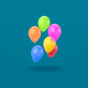 Colorful Balloons Isolated on Flat Blue Background with Shadow 3D Illustration