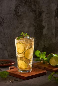 Glass of fresh drink lemonade tea