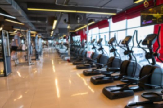 Treadmill in sport gym interior and fitness health club with sports exercise equipment and exercising cardio workout.