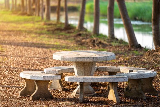 circle marble bench in the garden at the park.