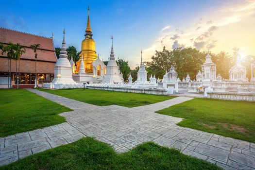 Wat Suan Dok is a Buddhist temple (Wat) at sunset sky is a major tourist attraction in Chiang Mai,Thailand.