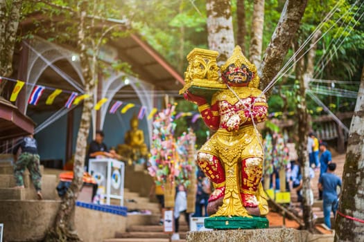 Giant guardian statue beautiful On the way up at The stone with the footprint of Lord Buddha at Khitchakut mountain It is a major tourist attraction Chanthaburi, Thailand.February 16, 2019