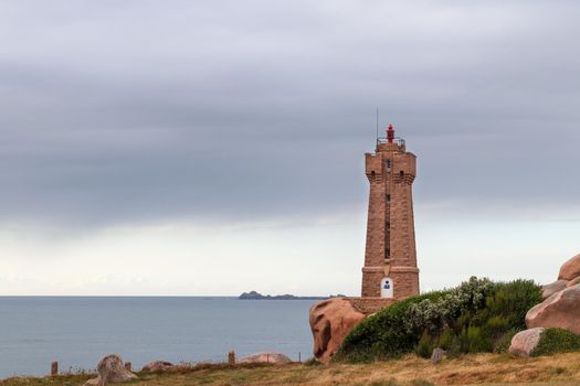 Ploumanach Lighthouse - Mean Ruz Lighthouse - active lighthouse in Perros-Guirec, Cotes-d'Armor, Brittany, France