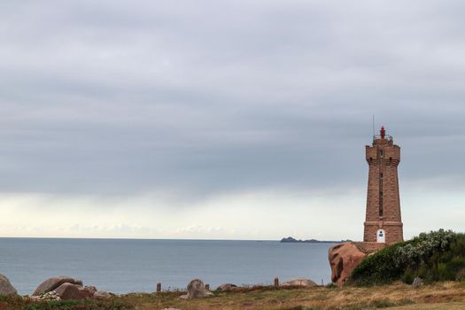 Ploumanach Lighthouse - Mean Ruz Lighthouse - active lighthouse in Perros-Guirec, Cotes-d'Armor, Brittany, France