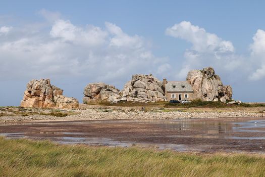 Castel Meur or La Maison du Gouffre or House between the rocks at Pink Granite Coast near Plougrescant in Brittany