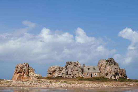 Castel Meur or La Maison du Gouffre or House between the rocks at Pink Granite Coast near Plougrescant in Brittany
