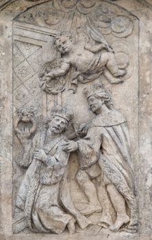 Sculpture of saints in Kutna Hora - St. Wenceslas - relief of the assassination of St. Wenceslas, the main patron saint of the Czech nation