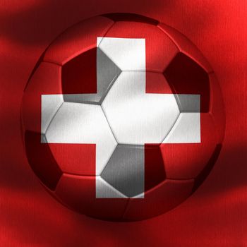 Swiss flag with a soccer ball moving in the wind