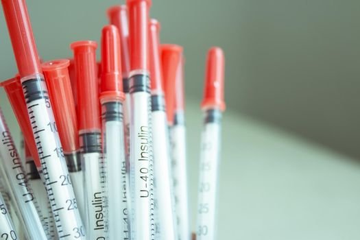 Set of syringes for injecting insulin. No people