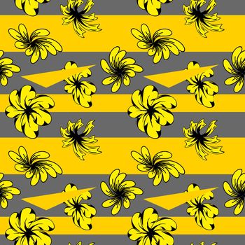 Abstract floral seamless pattern in Ukrainian folk painting style Petrykivka. Hand drawn fantasy flowers, leaves, branches on a dark indigo blue background.Batik, page fill, album cover, textile print