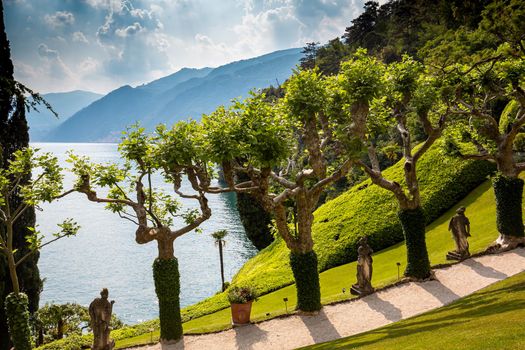 LENNO, ITALY, JUNE 04, 2019 : exteriors of villa del Balbianello, on lake Como, june 04, 2019, in Lenno, italy