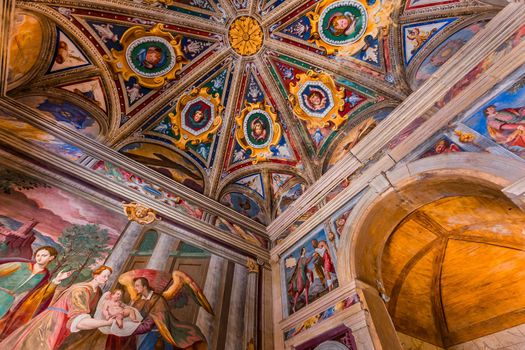 ORTA SAN GIULIO, ITALY, MAY 29, 2019 : interiors decors and frescoes of chapel in Sacro monte di Orta, , may 29, 2019, in Orta san Giulio, italy