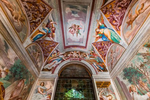 ORTA SAN GIULIO, ITALY, MAY 29, 2019 : interiors decors and frescoes of chapel in Sacro monte di Orta, , may 29, 2019, in Orta san Giulio, italy