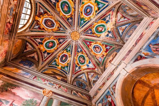 ORTA SAN GIULIO, ITALY, MAY 29, 2019 : interiors decors and frescoes of chapel in Sacro monte di Orta, , may 29, 2019, in Orta san Giulio, italy