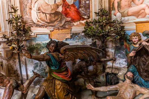 ORTA SAN GIULIO, ITALY, MAY 29, 2019 : interiors decors and frescoes of chapel in Sacro monte di Orta, , may 29, 2019, in Orta san Giulio, italy