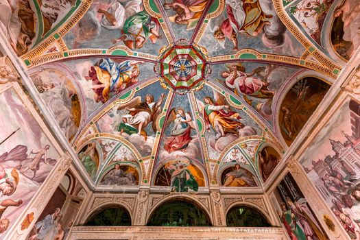 ORTA SAN GIULIO, ITALY, MAY 29, 2019 : interiors decors and frescoes of chapel in Sacro monte di Orta, , may 29, 2019, in Orta san Giulio, italy