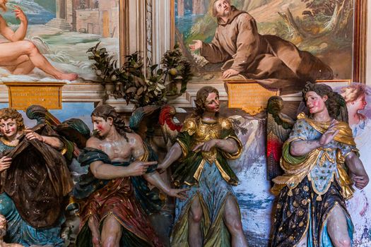 ORTA SAN GIULIO, ITALY, MAY 29, 2019 : interiors decors and frescoes of chapel in Sacro monte di Orta, , may 29, 2019, in Orta san Giulio, italy